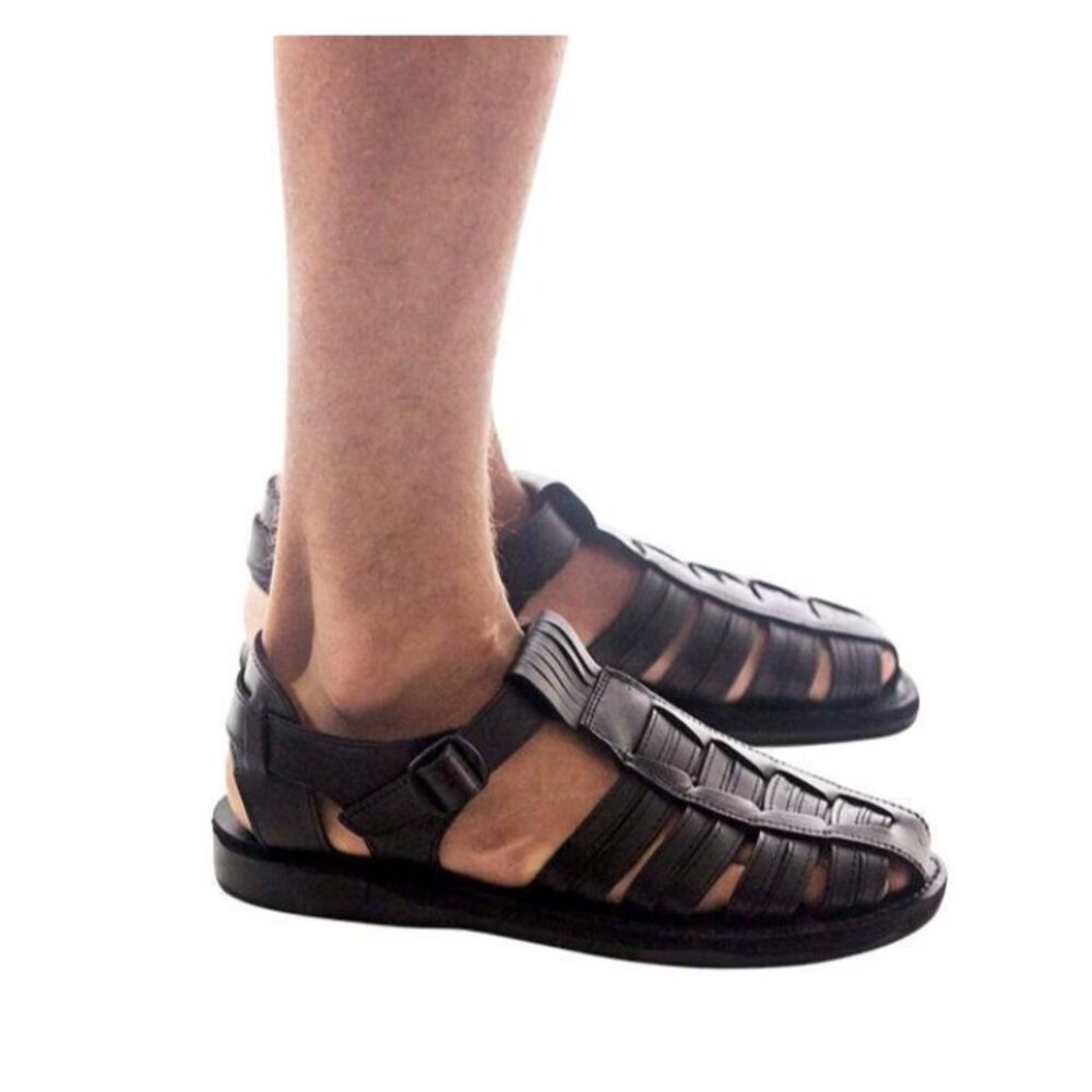 Jerusalem Barak Closed Toe Sandals Mens 46 Ankle Strap Handcrafted Leather Black - Picture 11 of 12